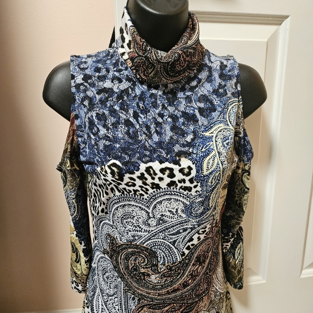 Paisley and Animal Print Cold Shoulder Top by New York & Company